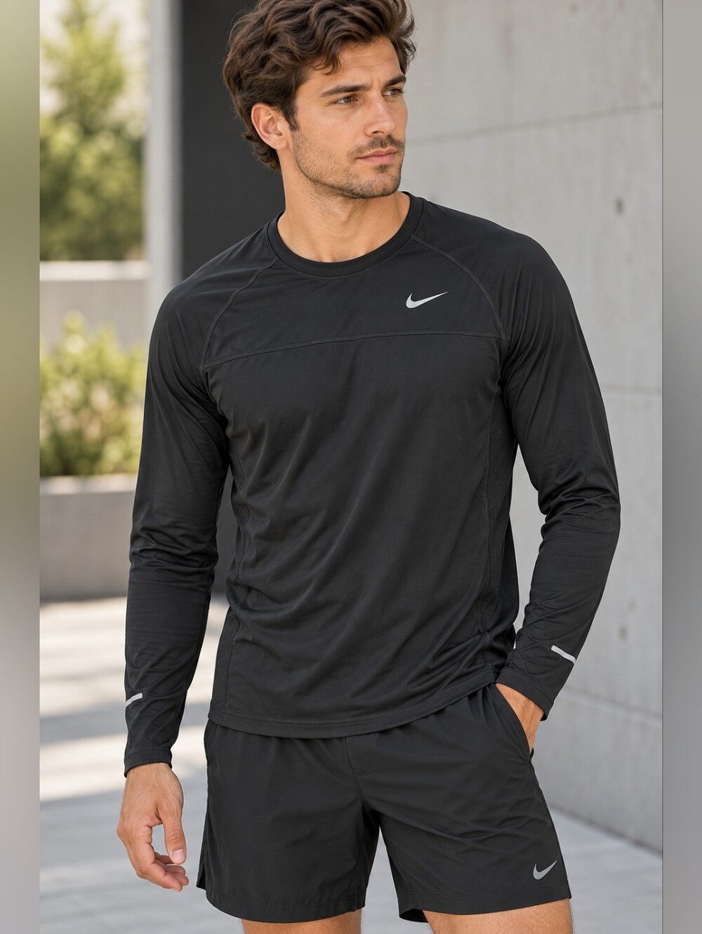 Nike Running Men's Black Long Sleeve Athletic Shirt Large Dri-FIT
